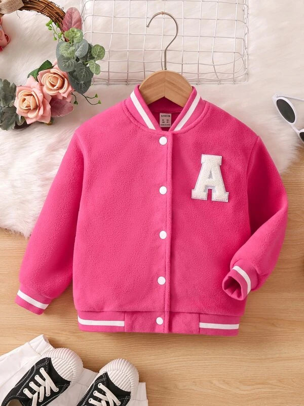 SHEIN Kids EVRYDAY Toddler Girls Letter Patched Varsity Jacket