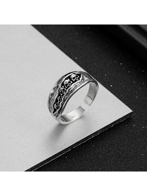 1pc European And American Style Punk Rock Skull Head Ring, Personalized And Cool Skeleton Open Ends Knuckle Ring For Men