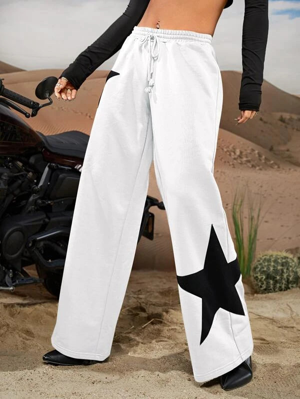 SHEIN ICON Star Print Drawstring Waist Wide Leg Sweatpants