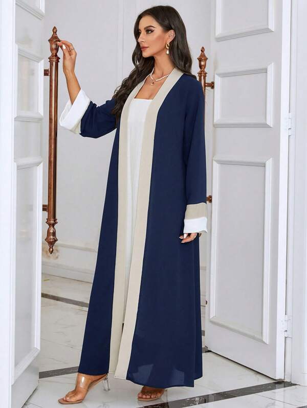 SHEIN Najma Contrast Trim Open Front Abaya