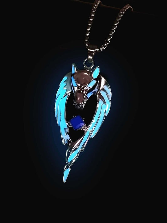 Men Glow In The Dark Wolf Head Charm Pendant Necklace Punk Hip Pop Style