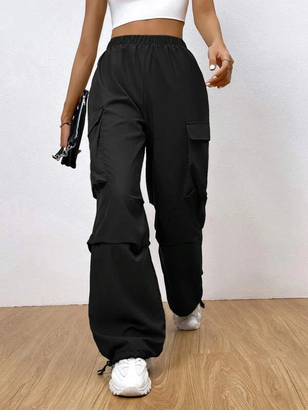 SHEIN Coolane Flap Pocket Side Drawstring Hem Cargo Pants