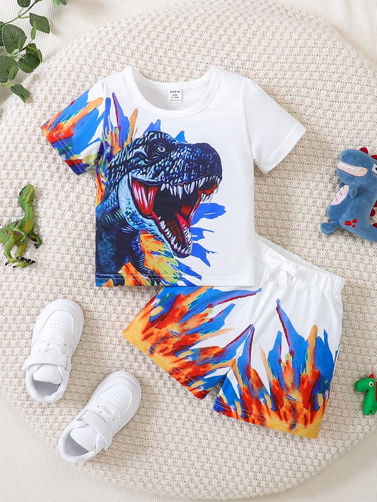 SHEIN Baby Dinosaur Print Tee & Track Shorts