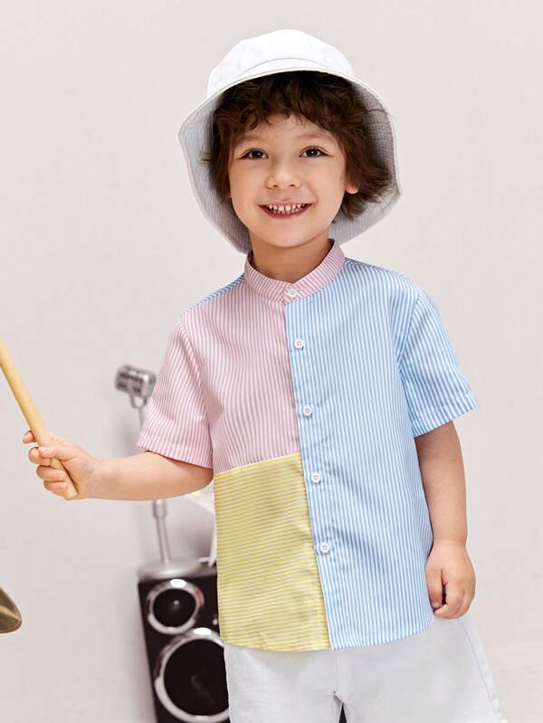 SHEIN Kids EVRYDAY Toddler Boys Striped Print Colorblock Shirt