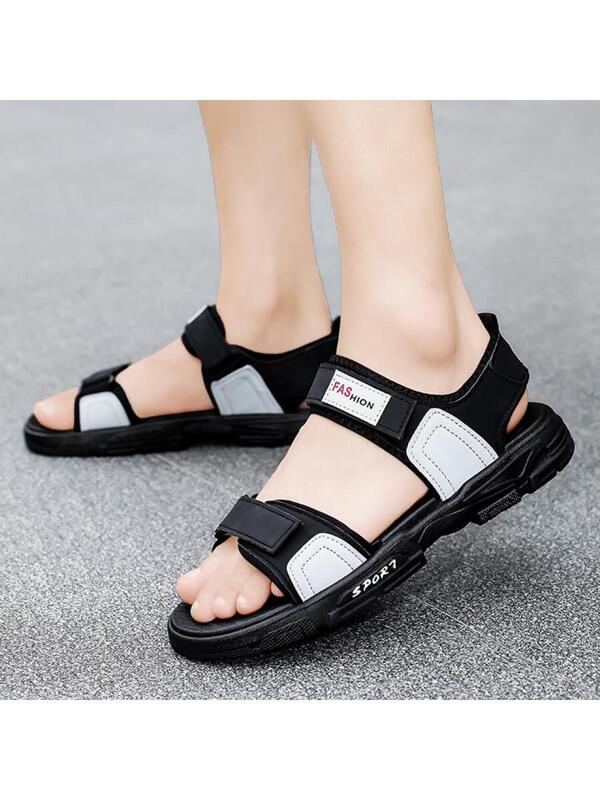 Men Letter Patched Hook-and-loop Fastener Sports Sandals, Sporty Sandals For Summer