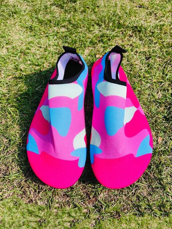 Women Color Block Slip On Water Shoes, Sporty Polyester Aqua Socks For Outdoor