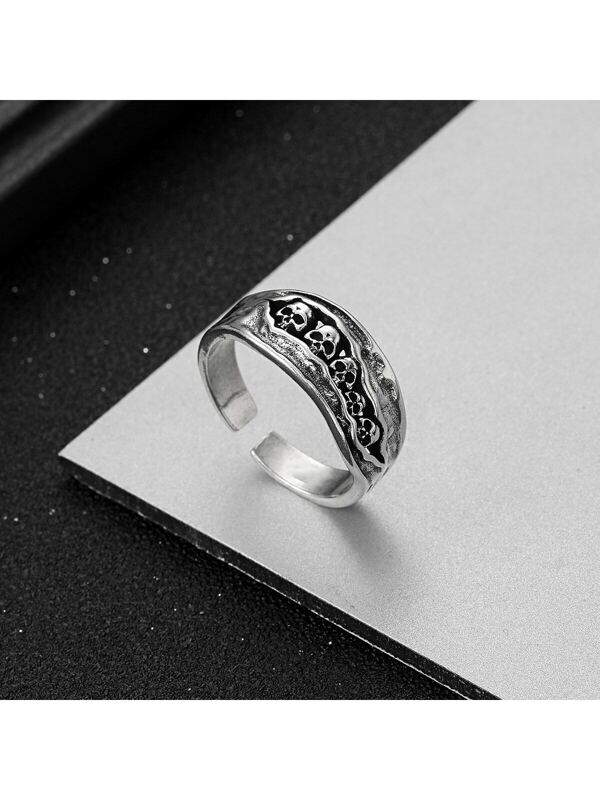 1pc European And American Style Punk Rock Skull Head Ring, Personalized And Cool Skeleton Open Ends Knuckle Ring For Men