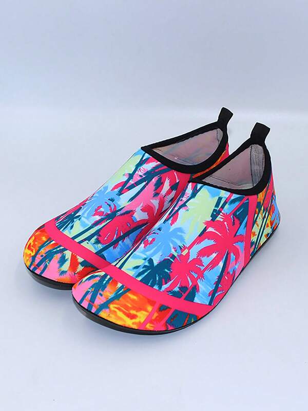 Women Slip On Tree Pattern Aqua Socks, Sporty Outdoor Fabric Water Shoes