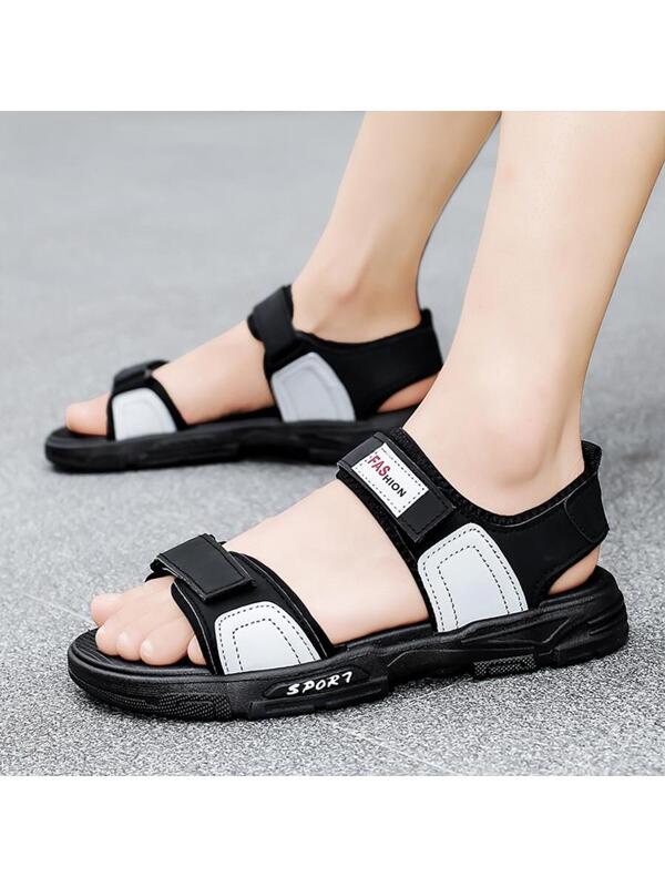 Men Letter Patched Hook-and-loop Fastener Sports Sandals, Sporty Sandals For Summer