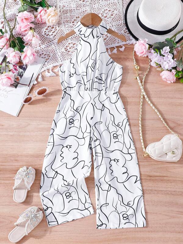 Toddler Girls Allover Print Halter Neck Wide Leg Jumpsuit