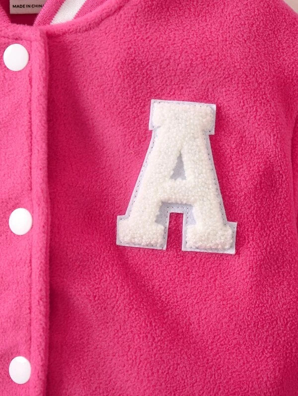 SHEIN Kids EVRYDAY Toddler Girls Letter Patched Varsity Jacket