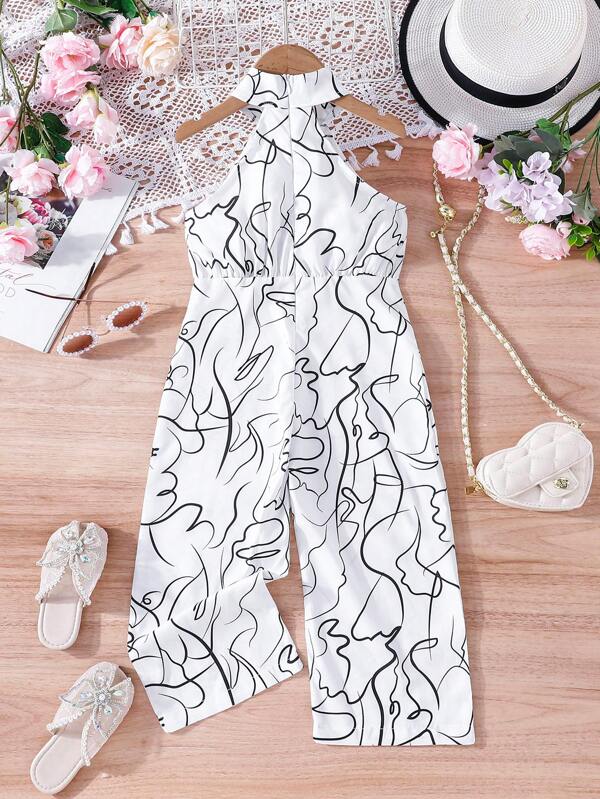 Toddler Girls Allover Print Halter Neck Wide Leg Jumpsuit