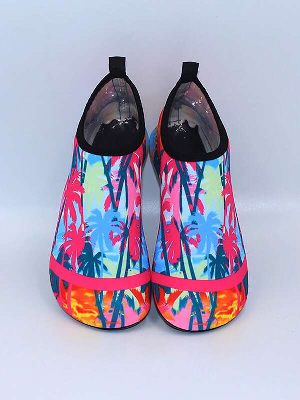 Women Slip On Tree Pattern Aqua Socks, Sporty Outdoor Fabric Water Shoes