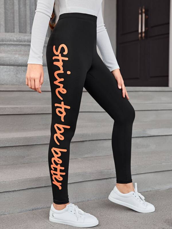 SHEIN Teen Girls Slogan Graphic Leggings