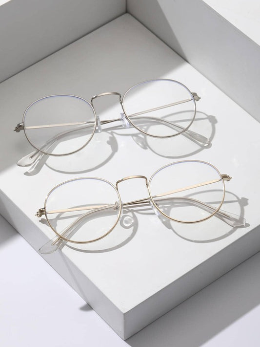 2pairs Men Metal Oval Frame Fashion Versatile Eyeglasses For Daily Life