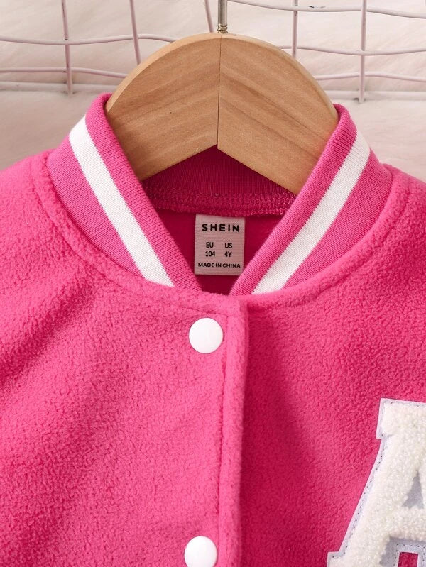 SHEIN Kids EVRYDAY Toddler Girls Letter Patched Varsity Jacket