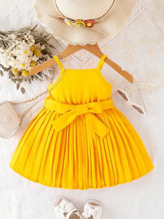 Baby Solid Pleated Hem Cami Dress