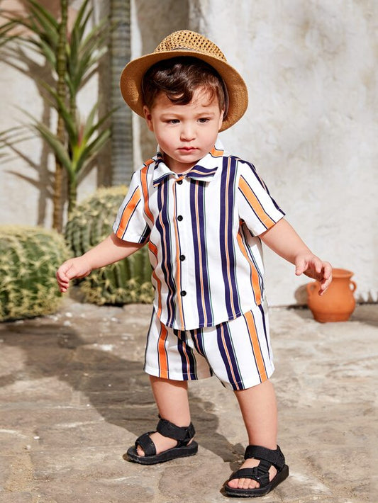 SHEIN Baby Boy Vertical Striped Shirt & Shorts