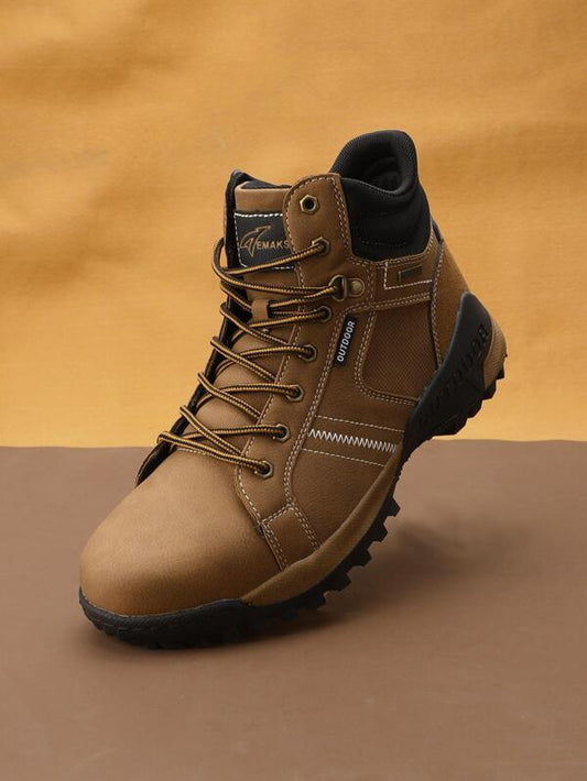 Men Letter Graphic Hiking Boots, Lace-up Front Fashion Boots Outdoor