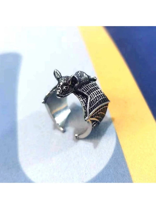1pc European And American Punk Style Street Goth Bat Shaped Open Ring, Couple Ring Set, Fashion Jewelry