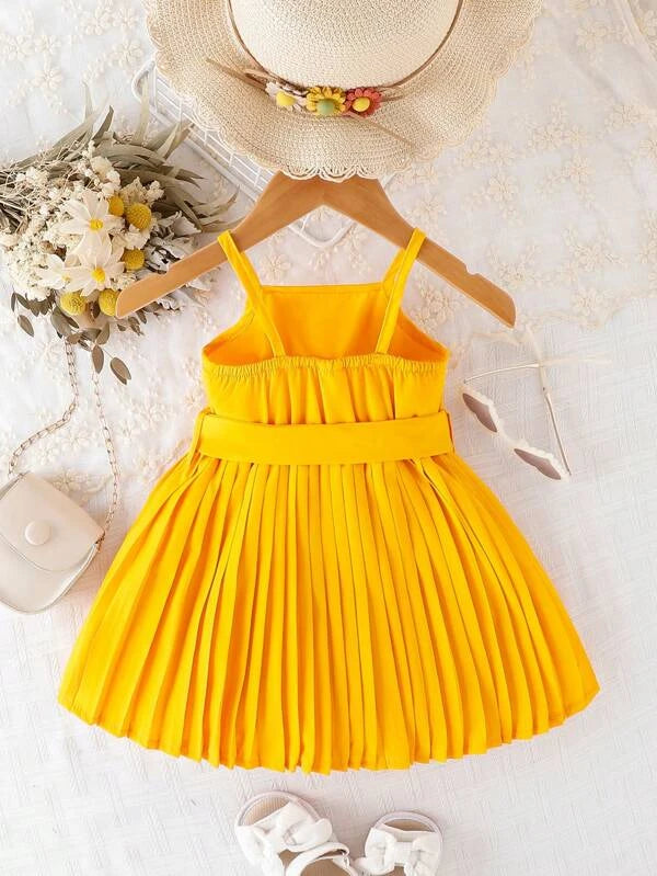 Baby Solid Pleated Hem Cami Dress