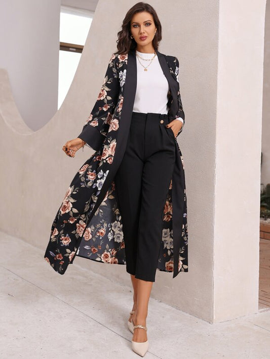 SHEIN Najma Floral Print Flounce Sleeve Belted Abaya