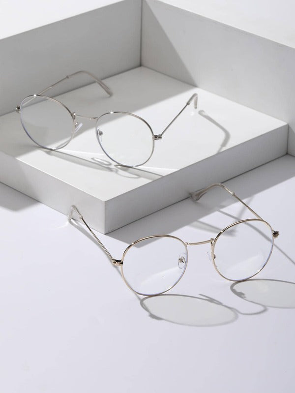 2pairs Men Metal Oval Frame Fashion Versatile Eyeglasses For Daily Life