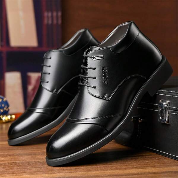 Winter Plus Size Men's Shoes Business Formal Pu Leather Shoes Men's Casual Shoes With Warm Plush Inside, Pointed Toe Groom Wedding High Top Derby Shoes Ankle Boots