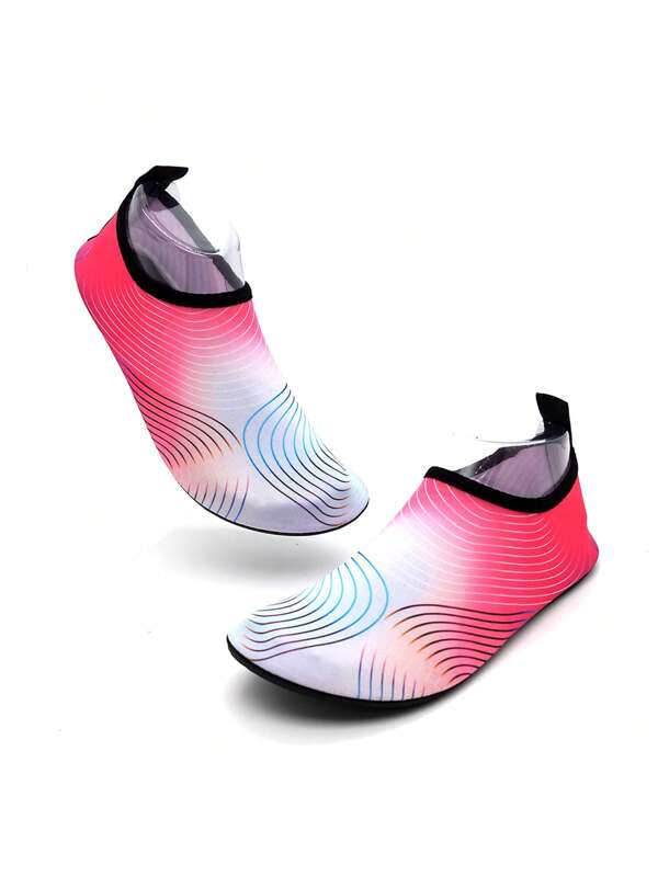 Women Striped Pattern Aqua Socks, Sporty Outdoor Water Shoes