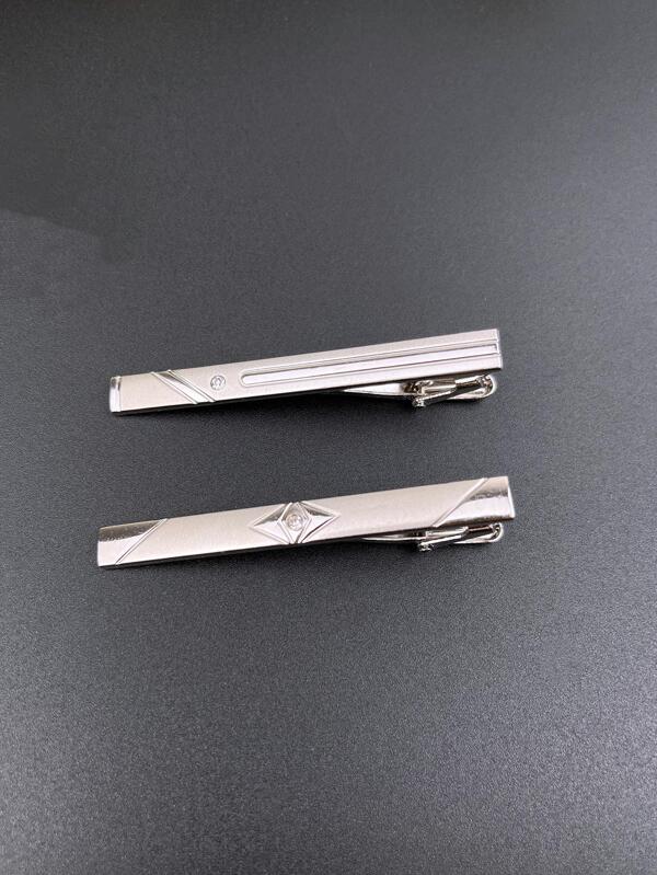 2pcs/set Fashion Zinc Alloy Rhinestone Decor Tie Clip For Men For Wedding Party