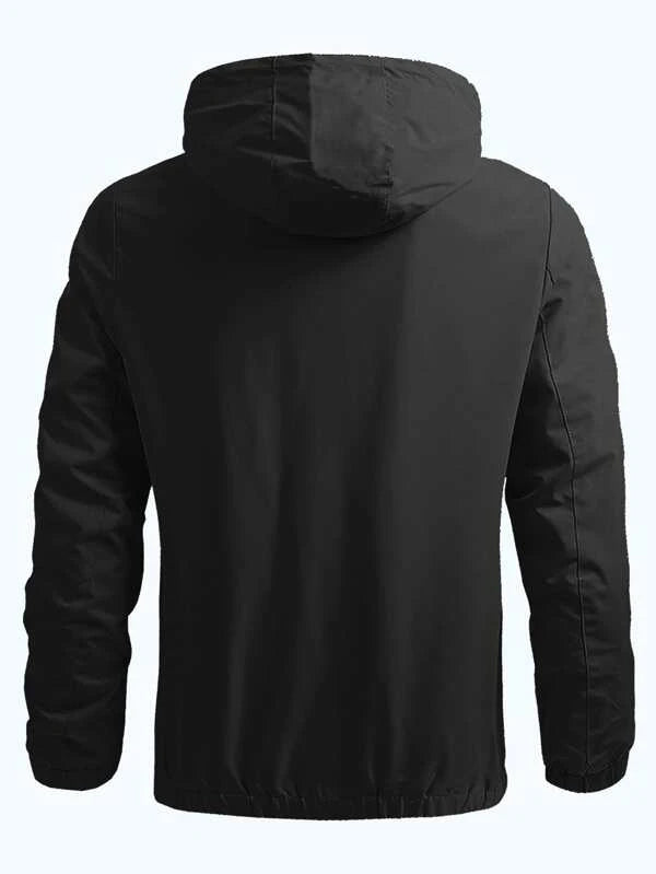 Men Zip Up Drawstring Hooded Jacket