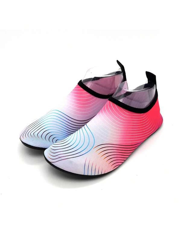 Women Striped Pattern Aqua Socks, Sporty Outdoor Water Shoes