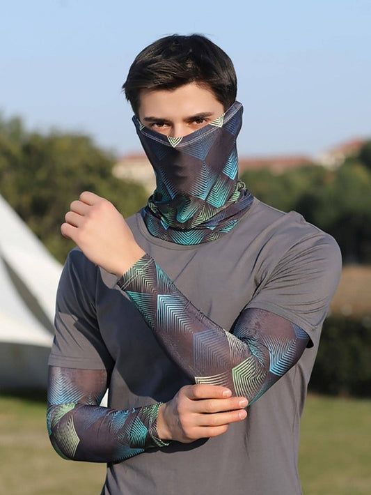 Men Geo Print Outdoor Windproof Face Scarf & Arm Sleeves