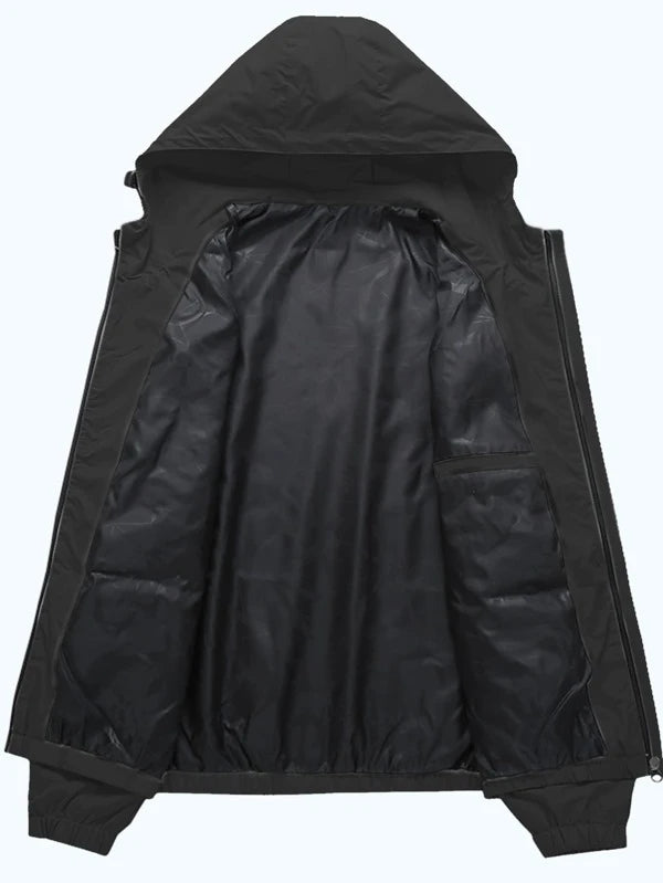 Men Zip Up Drawstring Hooded Jacket