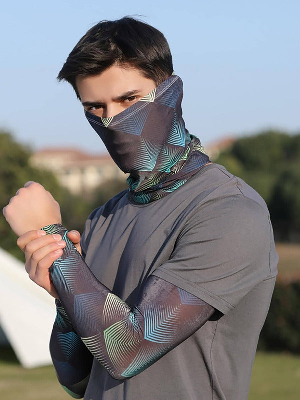 Men Geo Print Outdoor Windproof Face Scarf & Arm Sleeves