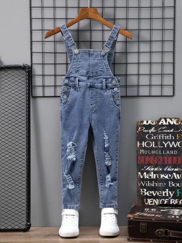 SHEIN Kids EVRYDAY Toddler Boys Ripped Pocket Front Denim Overall