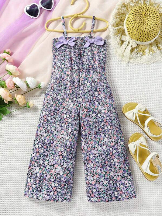 SHEIN Kids SUNSHNE Toddler Girls Ditsy Floral Print Bow Front Cami Jumpsuit