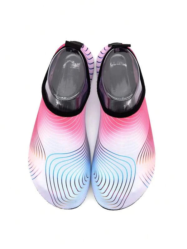 Women Striped Pattern Aqua Socks, Sporty Outdoor Water Shoes