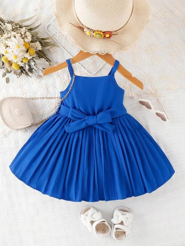 Baby Solid Pleated Hem Cami Dress