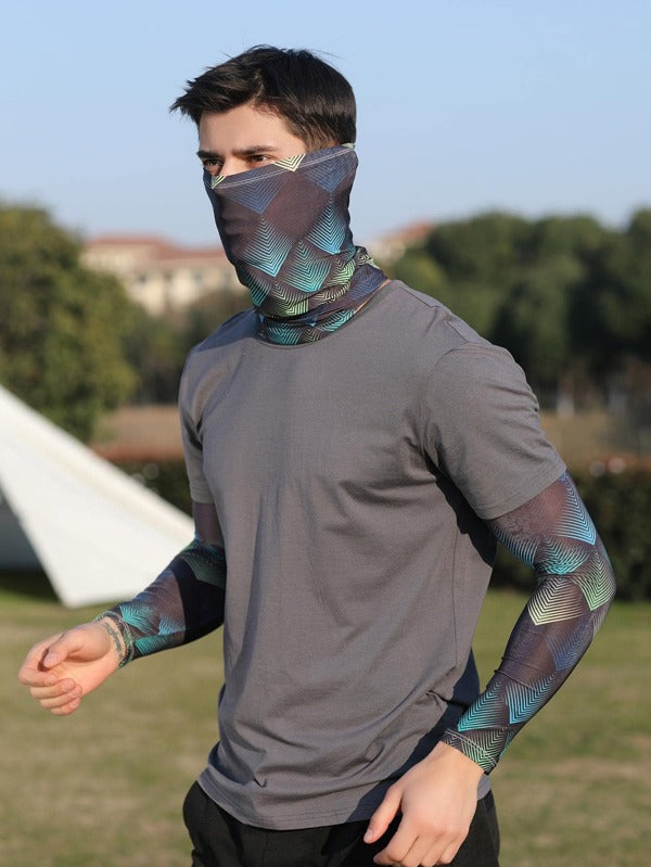 Men Geo Print Outdoor Windproof Face Scarf & Arm Sleeves