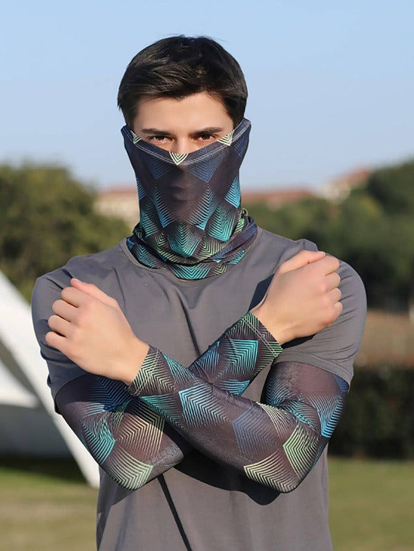 Men Geo Print Outdoor Windproof Face Scarf & Arm Sleeves