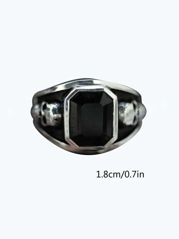 1pc Punk Style Copper & Black Gemstone Skull Head Ring For Men And Women's Party