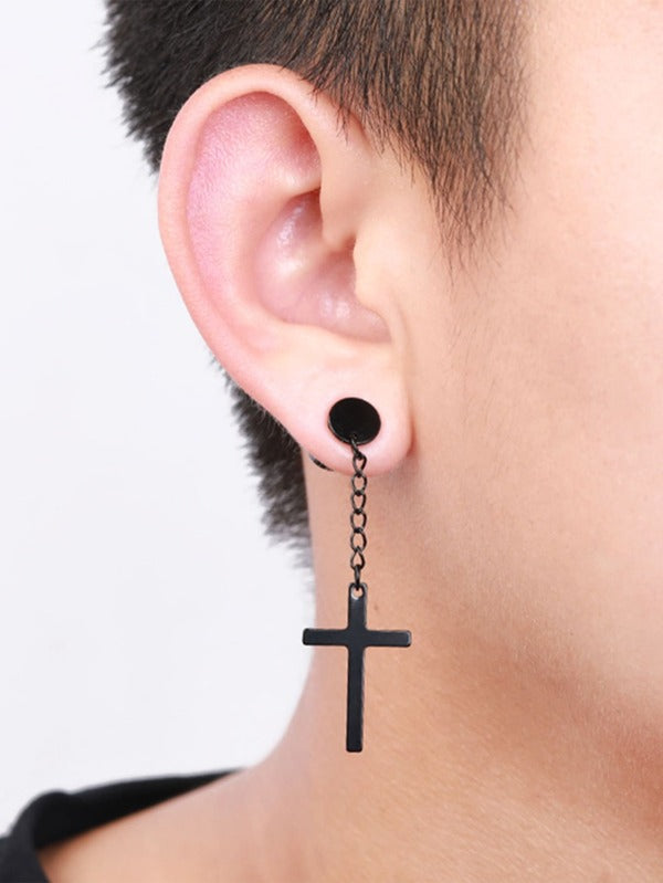 1pc Men's Simple Fashionable Vintage Cool Style Cross & Chain Design Ear Stud