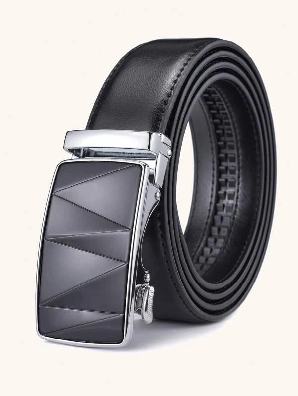 1pc Men Litchi Embossed Automatic Buckle Casual Belt For Daily Life