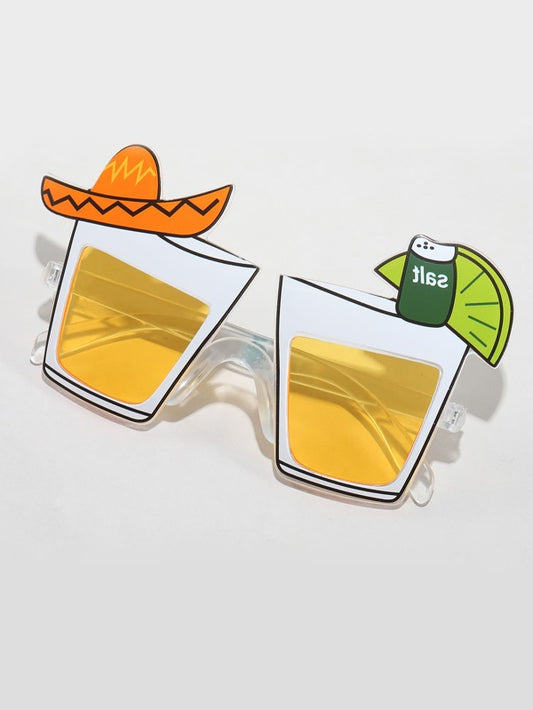1pair Men Hat & Lemon Decor Beer Cup Design Frame Boho Fashion Glasses For Vacation