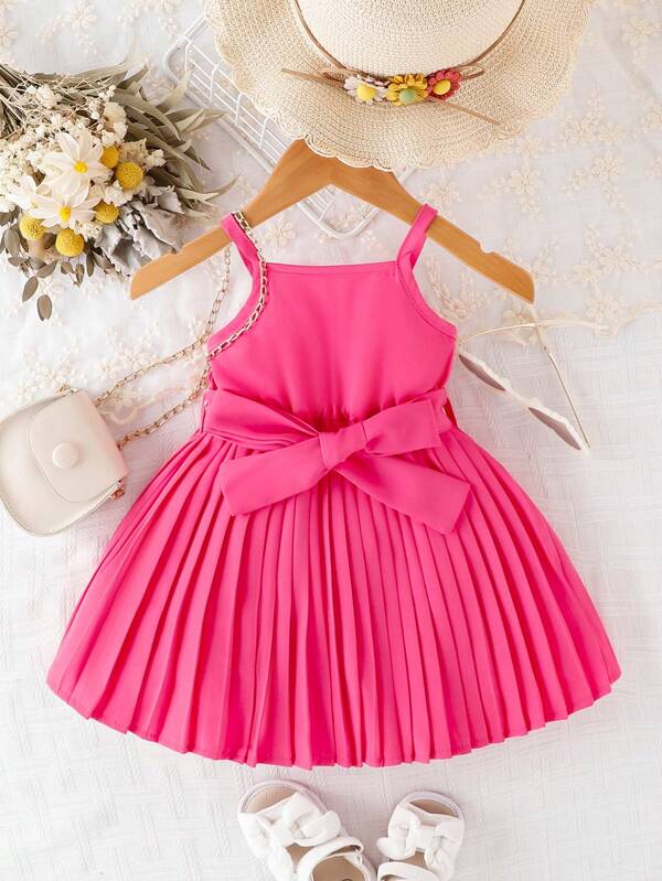 Baby Solid Pleated Hem Cami Dress