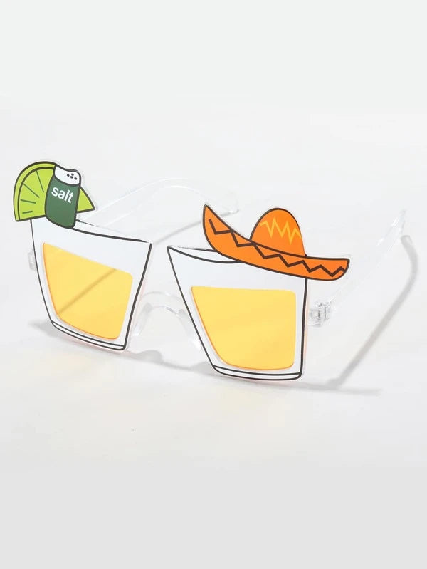 1pair Men Hat & Lemon Decor Beer Cup Design Frame Boho Fashion Glasses For Vacation