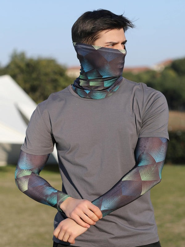 Men Geo Print Outdoor Windproof Face Scarf & Arm Sleeves