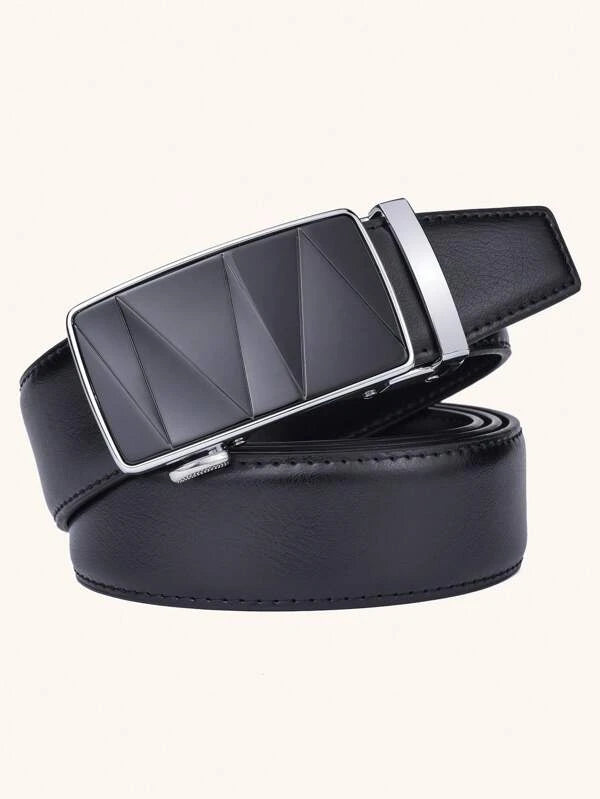 1pc Men Litchi Embossed Automatic Buckle Casual Belt For Daily Life