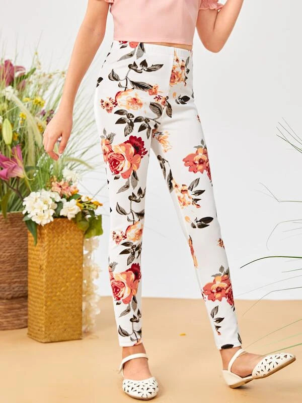 SHEIN Girls High Waist Floral Print Leggings